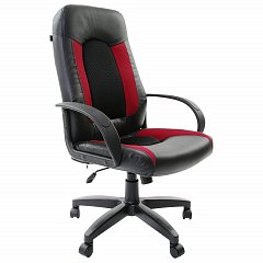 Кресло офисное BRABIX "Strike EX-525", экокожа черная, ткань черная/бордовая, TW, 531379 фото