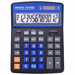 Калькулятор настольный ОФИСМАГ 555-BKBU (206x155 мм), 12 разрядов, двойное питание, ЧЕРНО-СИНИЙ, 271927 фото