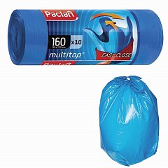 Мешки для мусора 160 л, с ушками, синие, рулон 10 шт., ПВД, 30 мкм, 90х125 см, PACLAN "Multitop", 134442 фото
