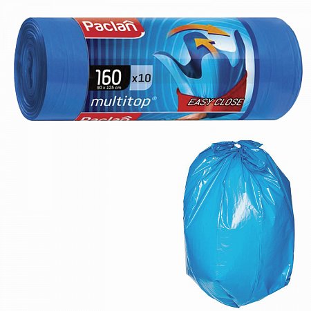 Мешки для мусора 160 л, с ушками, синие, рулон 10 шт., ПВД, 30 мкм, 90х125 см, PACLAN "Multitop", 134442 фото