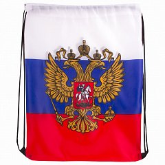 Сумка-мешок на завязках "Триколор РФ", с гербом РФ, 32х42 см, BRAUBERG, 228328, RU37 фото