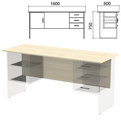 Столешница, царга стола письменного с 2 тумбами "Канц" 1600х600х750 мм, цвет дуб молочный, СК28.15.1 фото