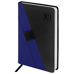 Ежедневник датированный 2024 А5 138х213мм BRAUBERG Swirl,под кожу, держатель для ручки, синий, 114993 фото