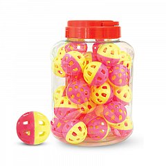 Игрушка 3831 для кошек "Мяч-погремушка", желто-розовый, d35мм (банка 36шт.), Triol фото