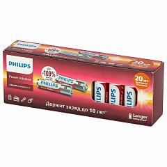 Батарейки алкалиновые "мизинчиковые" КОМПЛЕКТ 20 шт PHILIPS Power Alkaline, ААА (LR03, Б0064654 фото